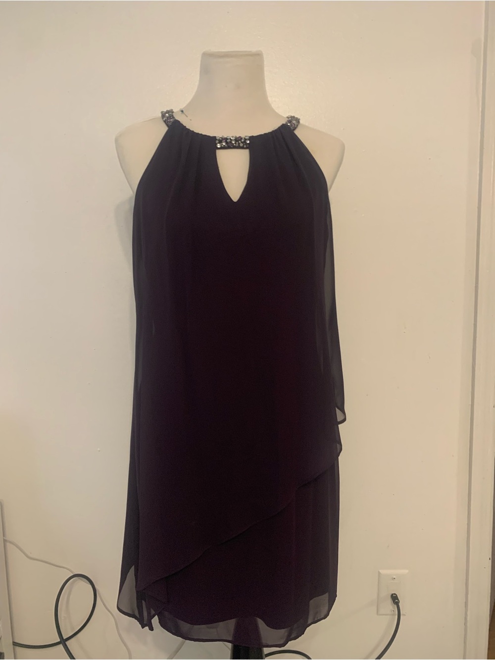 Jessica Howard Purple Halter Dress with Beaded Neckline